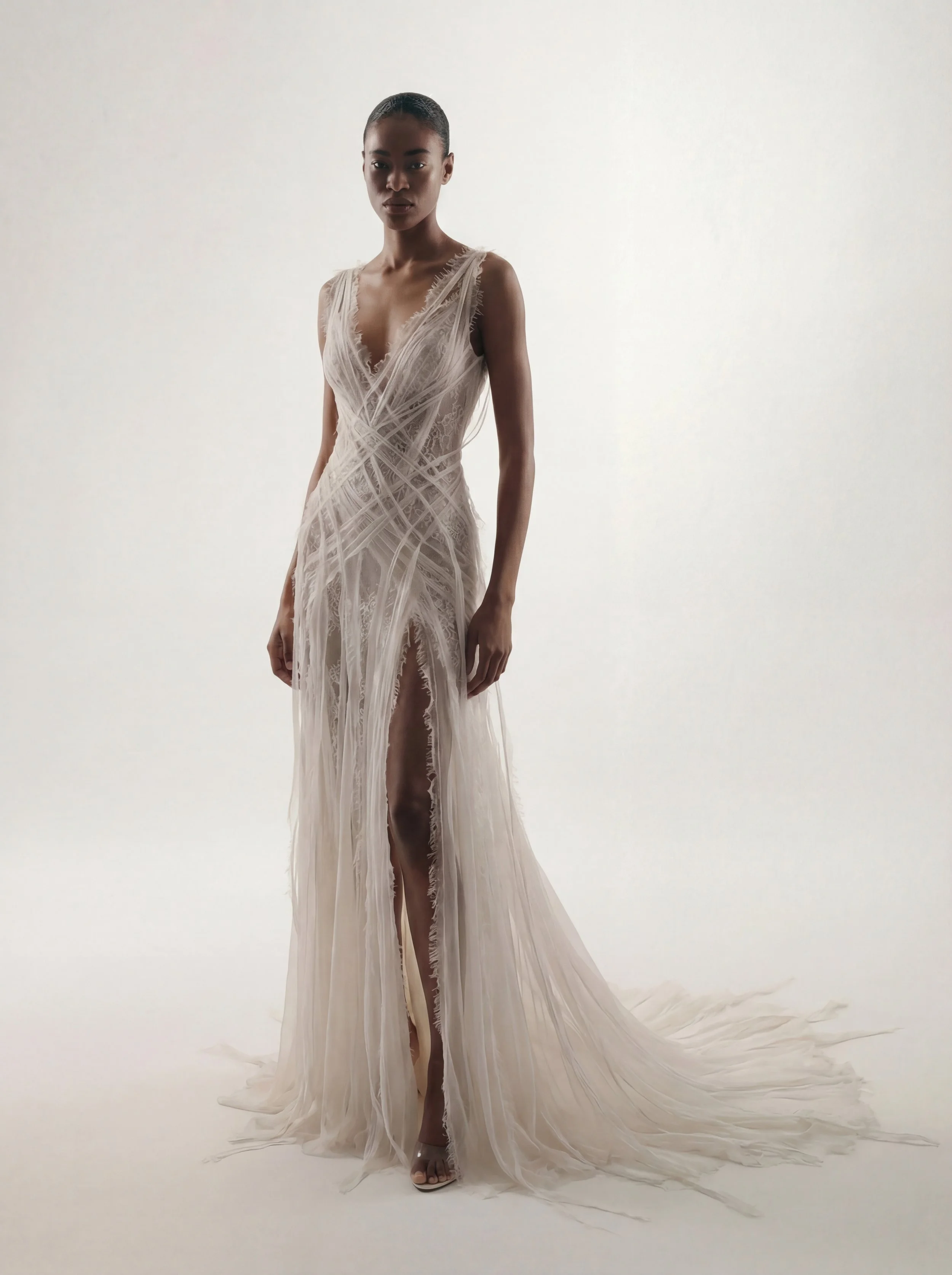 Unique Fitted Wedding Dress with Handcrafted Swirl Embellishment